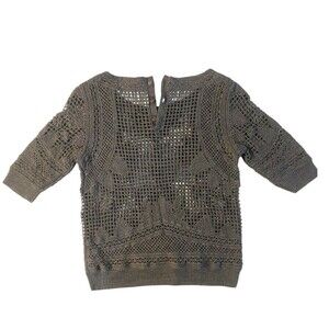 Anthropologie S Knitted & Knotted Crochet Sweater Small 100% Wool Short Sleeves